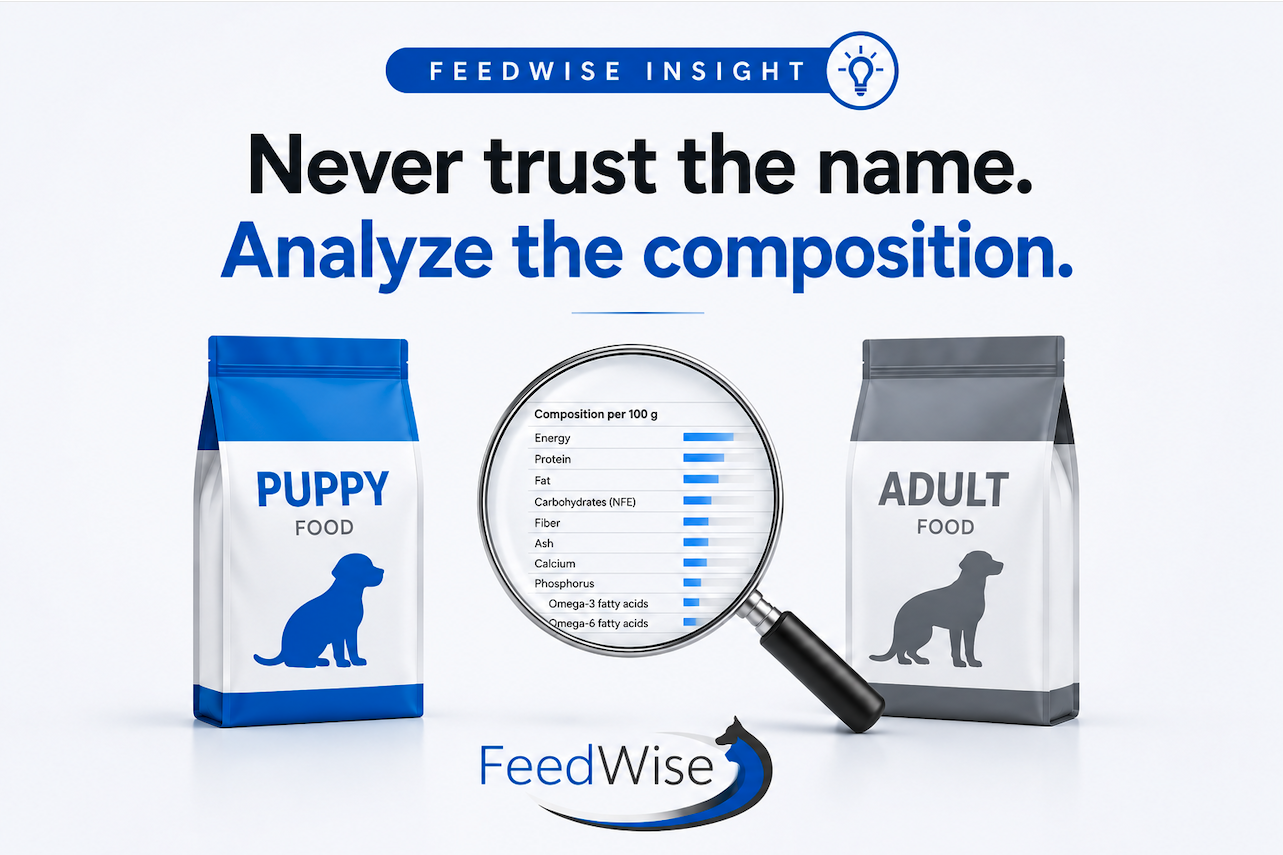 FeedWise Insight: never trust the name, analyse the composition — puppy vs adult food