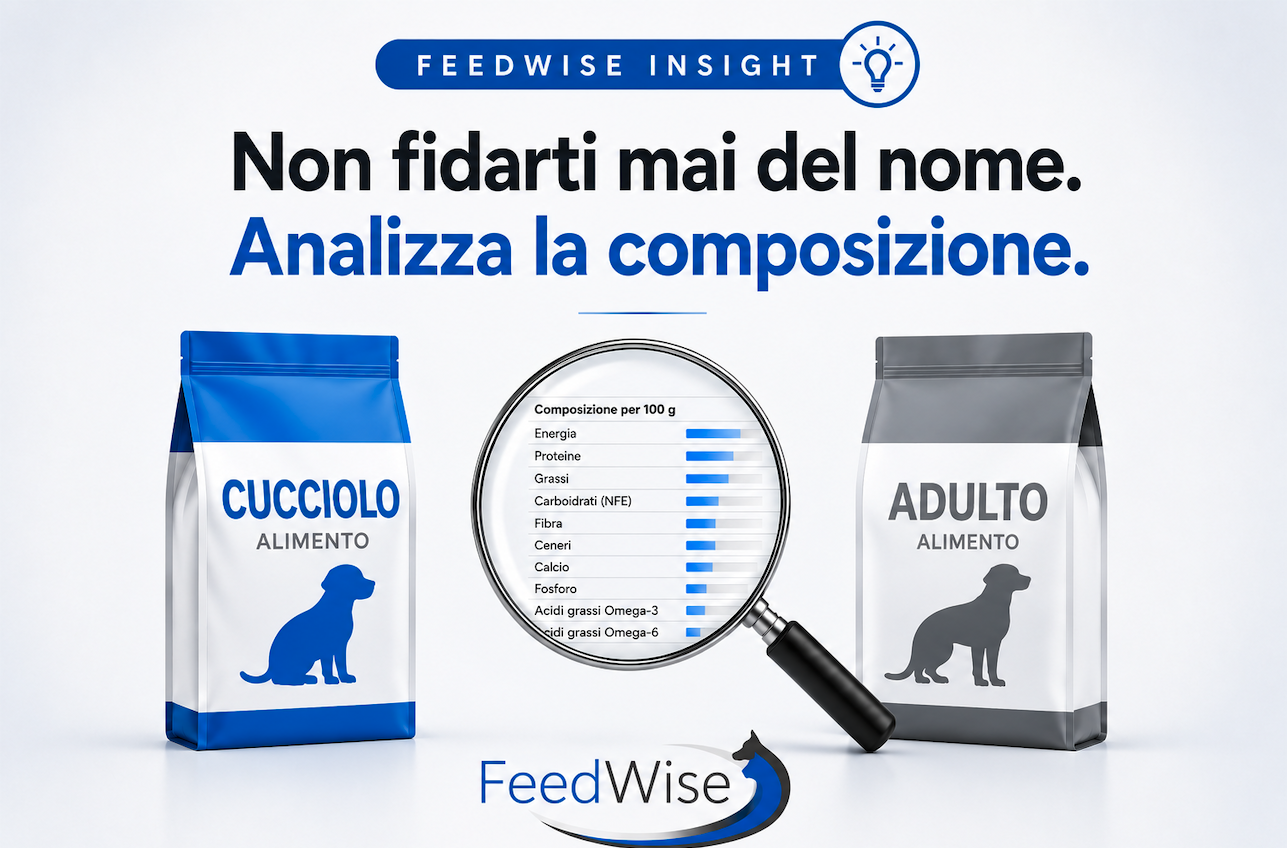 FeedWise Insight: non fidarti mai del nome, analizza la composizione — alimento cucciolo vs adulto