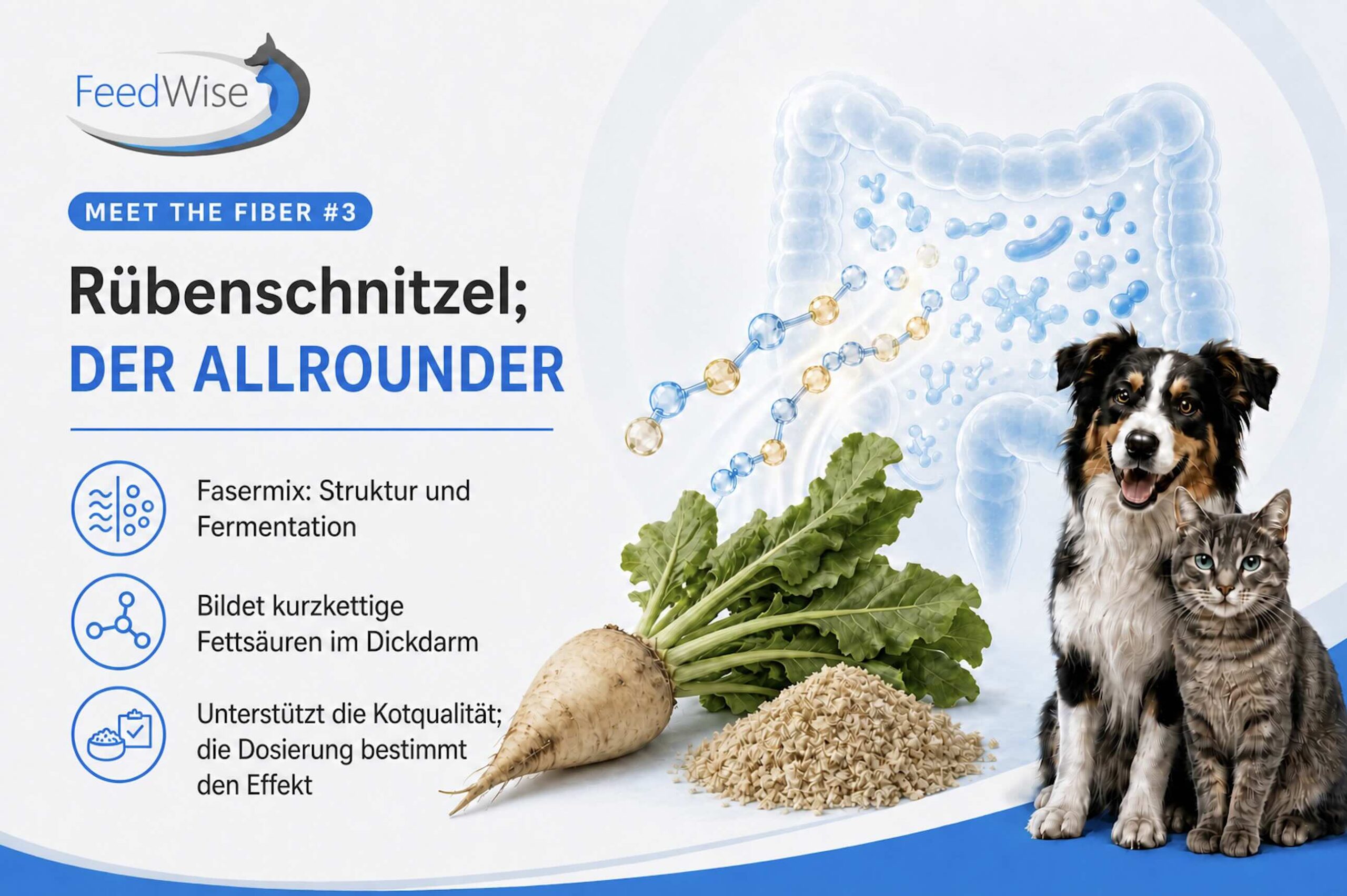 FeedWise Infografik: Rübenschnitzel als vielseitige Faser für Hund und Katze