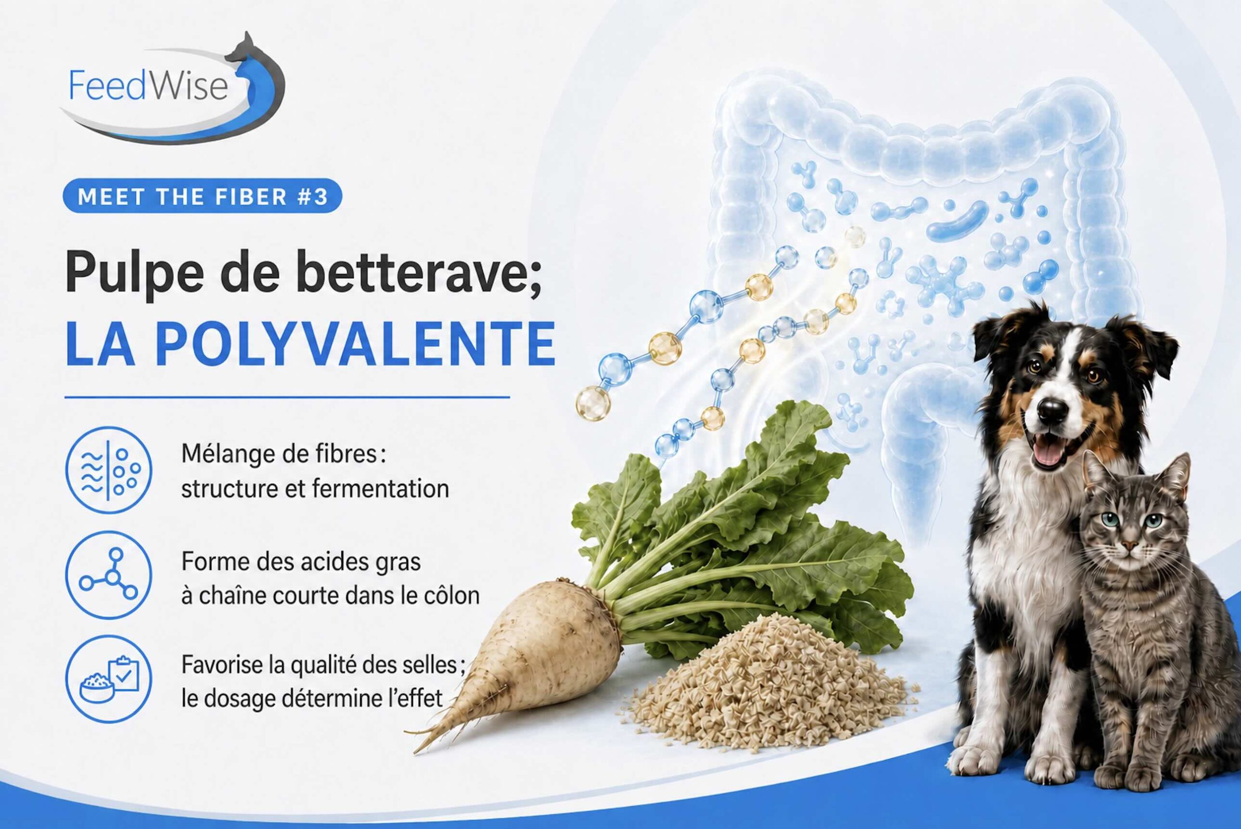 Infographie FeedWise : la pulpe de betterave, fibre polyvalente pour le chien et le chat